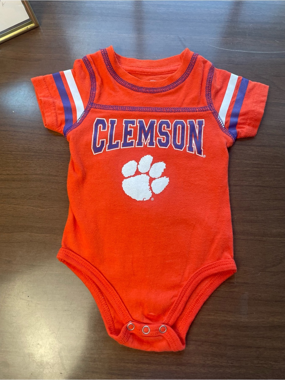 Colosseum Orange Clemson Paw One-Piece Bodysuit with Purple & White Accents